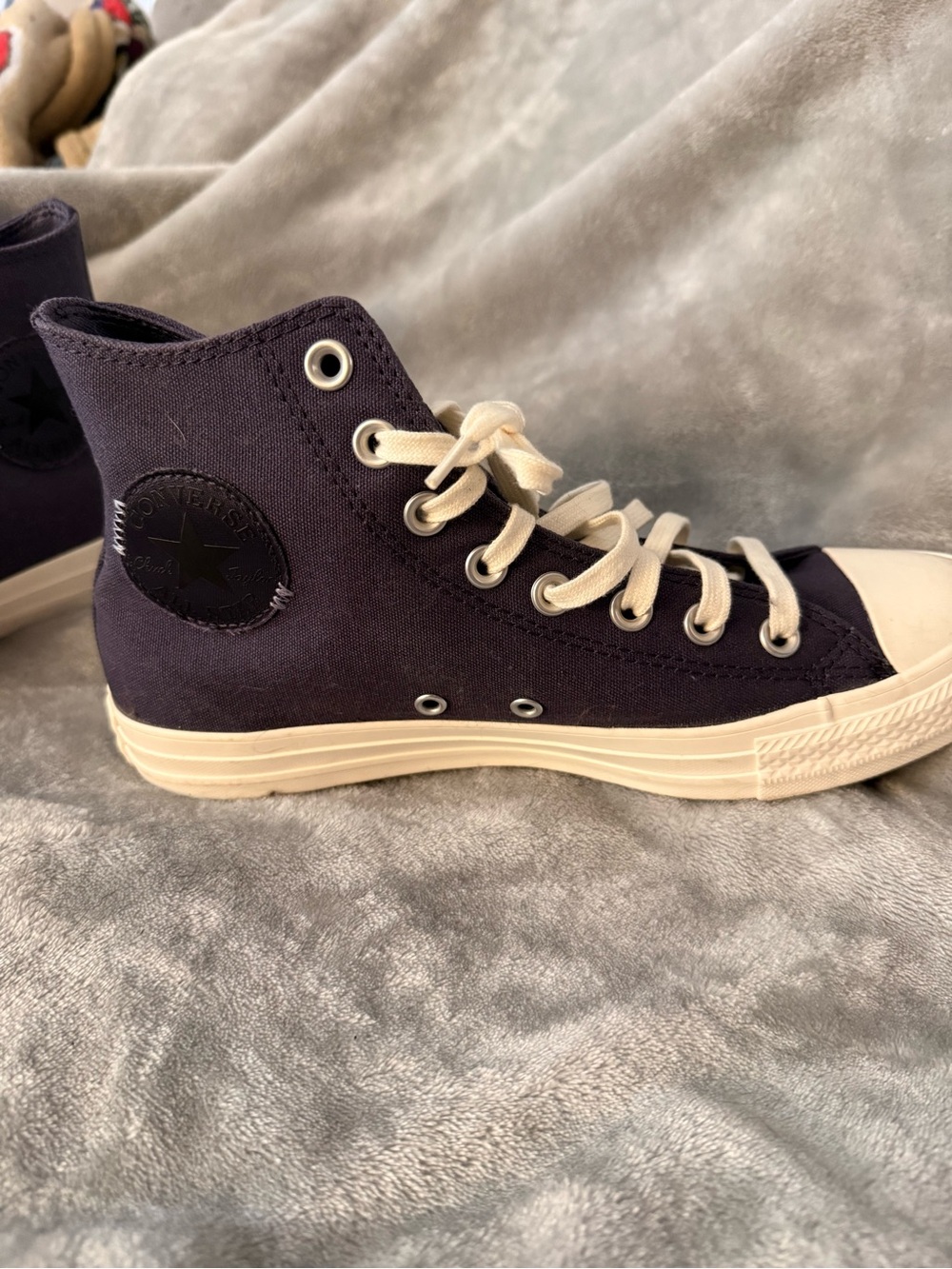Converse High Top Sneakers in Dark Navy with Cream Accents - Picture 4 of 7